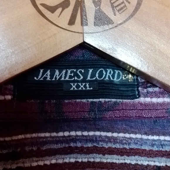 James Lord James Lord vertical striped sheer breezy button down shirt purple 2x - Picture 3 of 8
